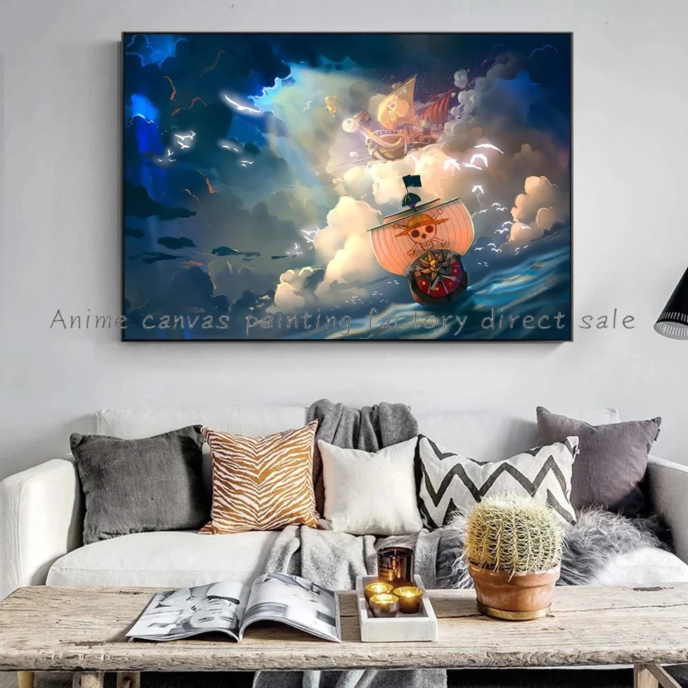 A high-quality Monkey D Luffy HD Poster printed on canvas, featuring Japanese anime art suitable for bar and home wall decoration.