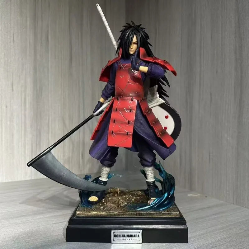 A 36cm luminous cartoon Uchiha Madara Figure in a standing posture, a PVC desktop ornament and collectible model toy.