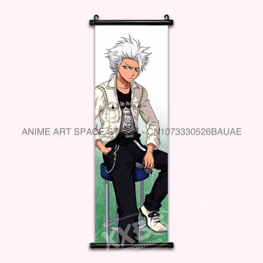 High-quality Bleach Anime Posters Japanese hanging scroll featuring Kurosaki Ichigo and Kuchiki Rukia printed on durable canvas for home decor.