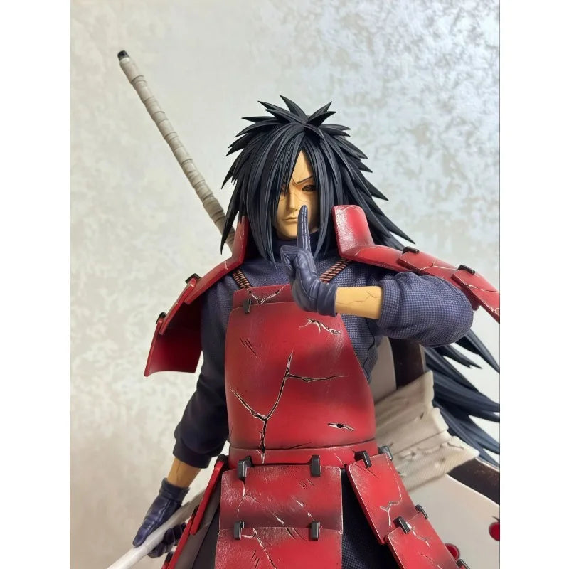 A 36cm luminous cartoon Uchiha Madara Figure in a standing posture, a PVC desktop ornament and collectible model toy.