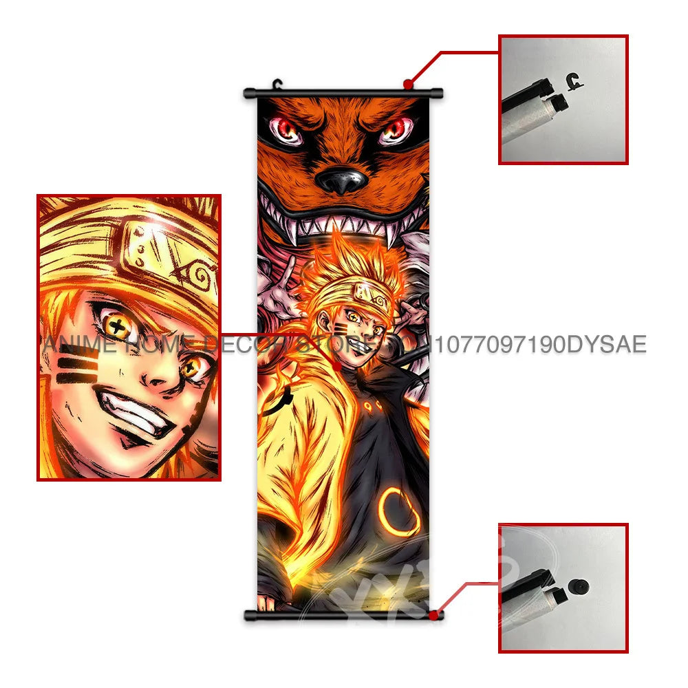 High-definition Naruto Posters hanging scroll featuring Uzumaki Naruto, Uchiha Sasuke, and Madara for anime home wall decoration.