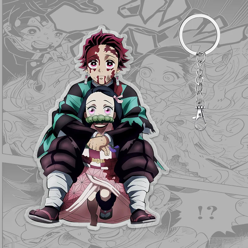 A 6cm Demon Slayer Keychain made of acrylic featuring a cute Tanjiro Kamado anime character, used as a bag pendant or key ring.