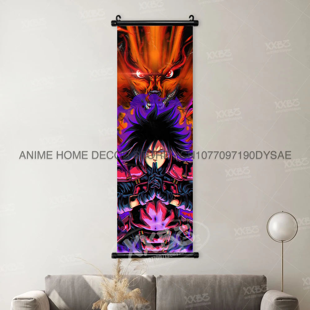 High-quality Uzumaki Naruto Posters wall art scroll featuring Sasuke Uchiha, Madara, and Might Guy for anime home decor.