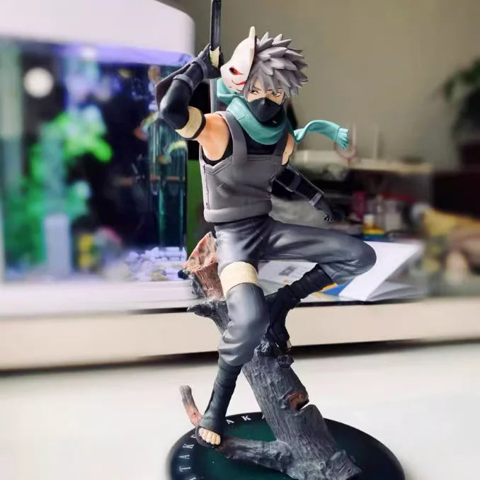 A handmade Naruto Kakashi Handmade Ornament, a model of the anime character from Shippuden running with a Konoha flag.