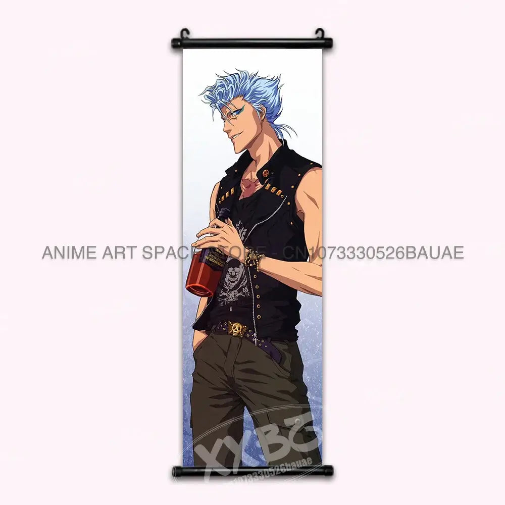 High-quality Bleach Anime Posters Japanese hanging scroll featuring Kurosaki Ichigo and Kuchiki Rukia printed on durable canvas for home decor.