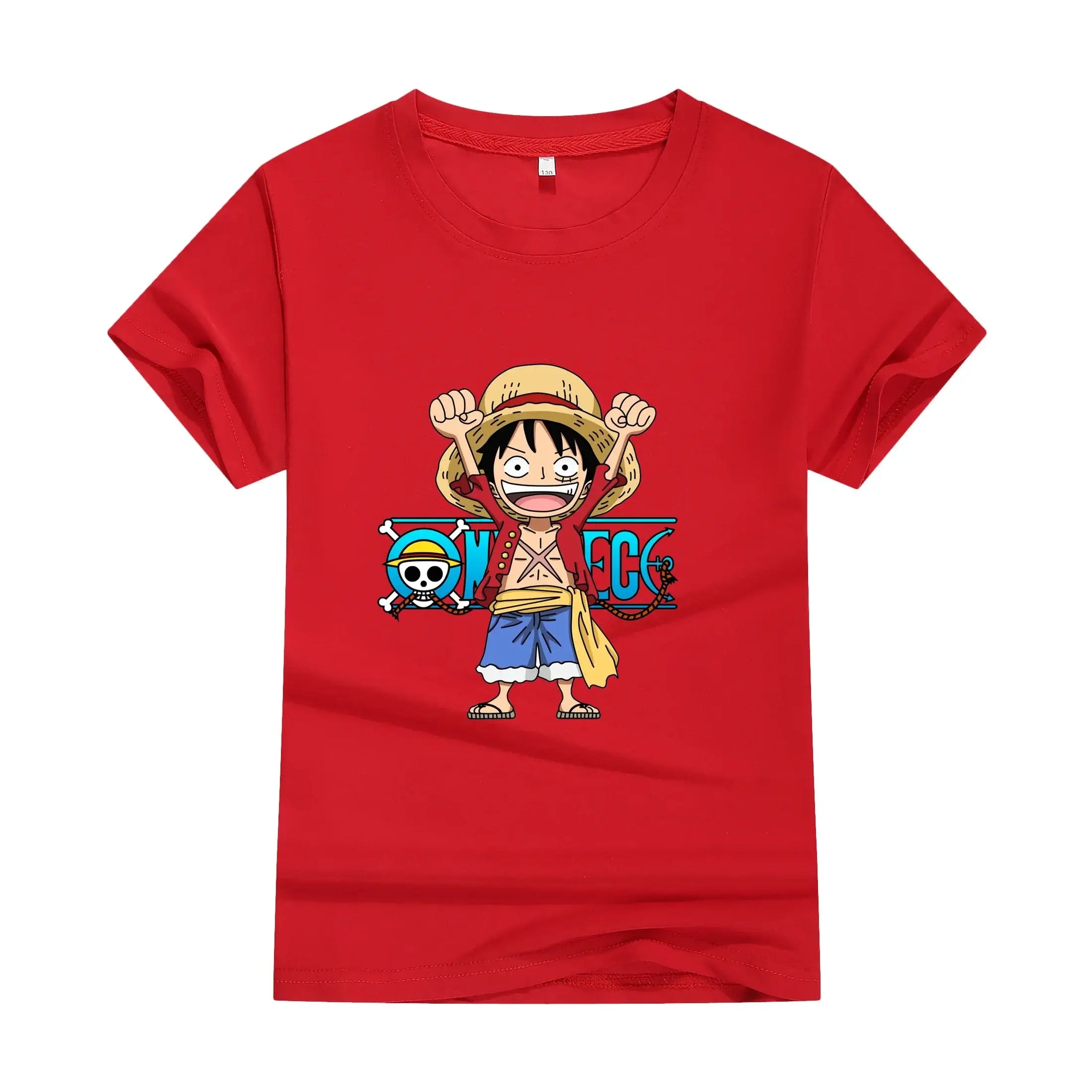 A cute unisex One Piece Anime Cotton T-shirt with a cartoon print, ideal as a summer fashion gift for boys and women.