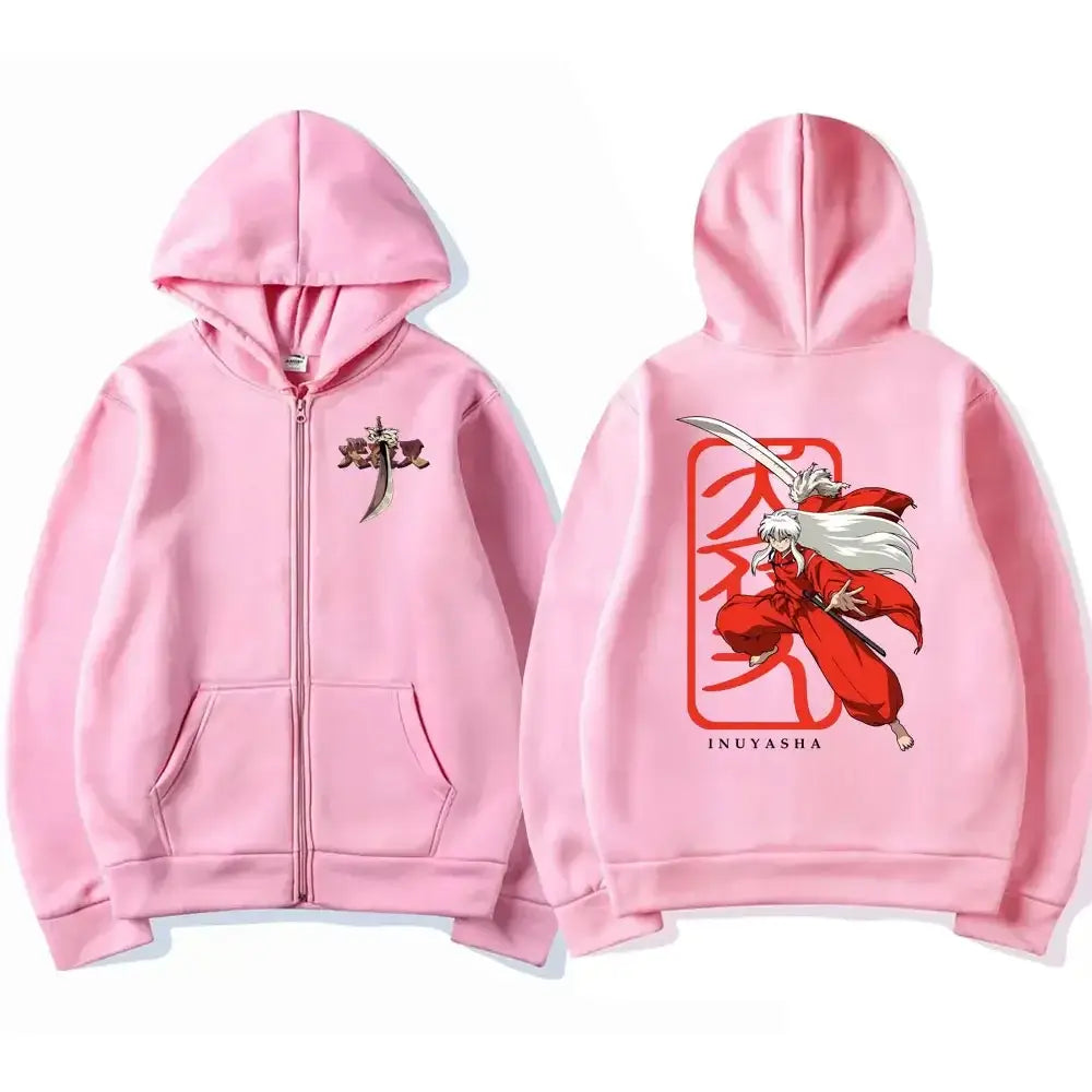 A unisex Japanese Anime Inuyasha Graphic Zipper Hoodie, an oversized fashion jacket coat for men and women.