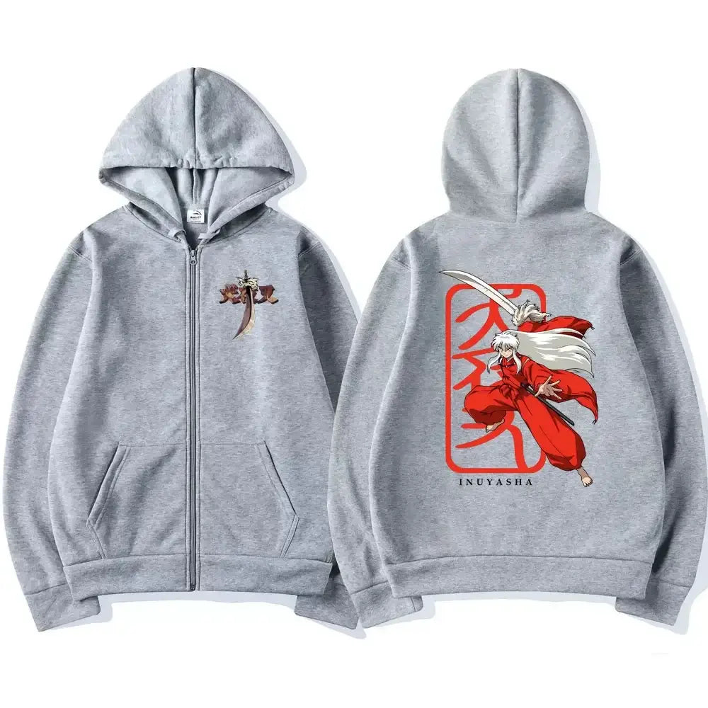 A unisex Japanese Anime Inuyasha Graphic Zipper Hoodie, an oversized fashion jacket coat for men and women.