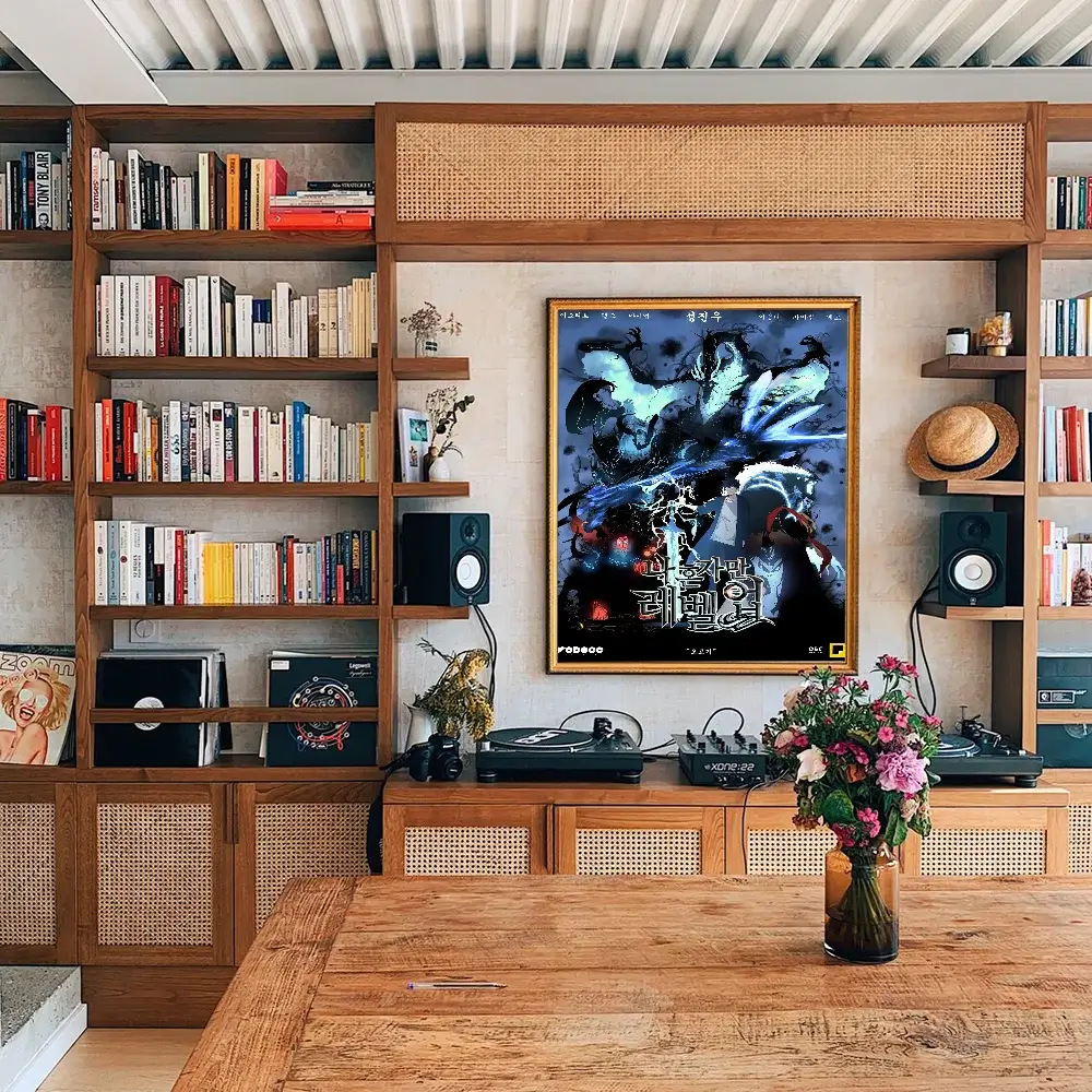 A vintage-style Solo Leveling Sticky Poster printed on whitepaper, featuring Sung Jinwoo and the Shadow Army with a DIY self-adhesive backing.