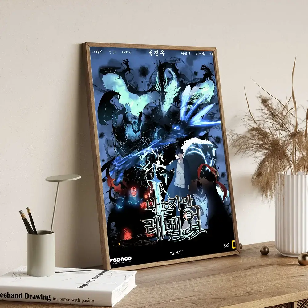 A vintage-style Solo Leveling Sticky Poster printed on whitepaper, featuring Sung Jinwoo and the Shadow Army with a DIY self-adhesive backing.