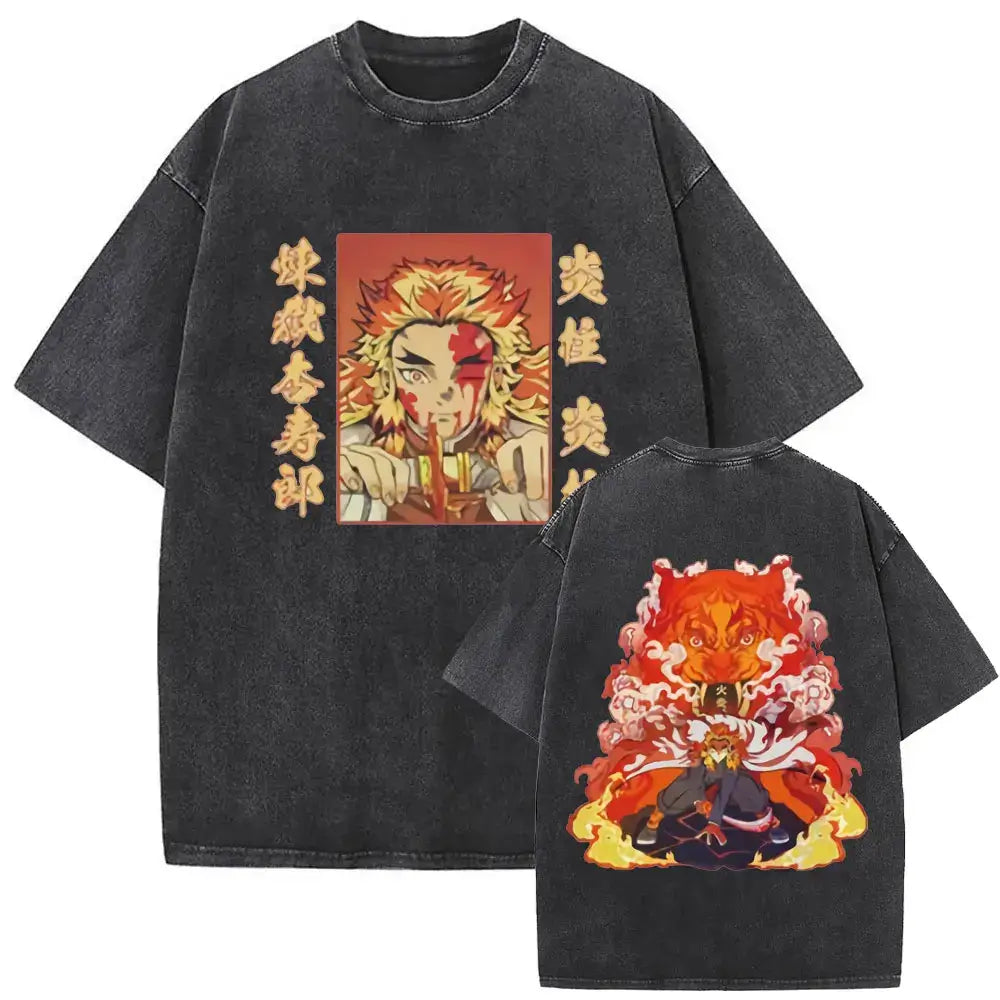 A vintage washed Demon Slayer Daki Graphic T-shirt with a cherry blossom design, an oversized casual cotton tee for men and women.
