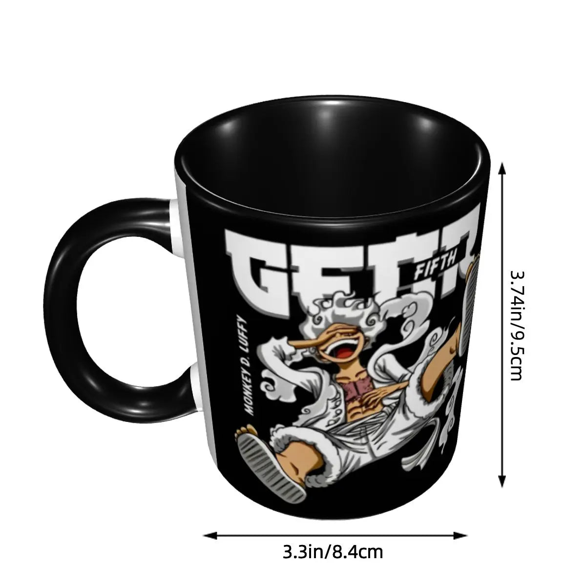 A cute Monkey D. Luffy Gear Fifth Mug featuring the Sun God Nika anime character, designed as a durable water cup gift for kids.
