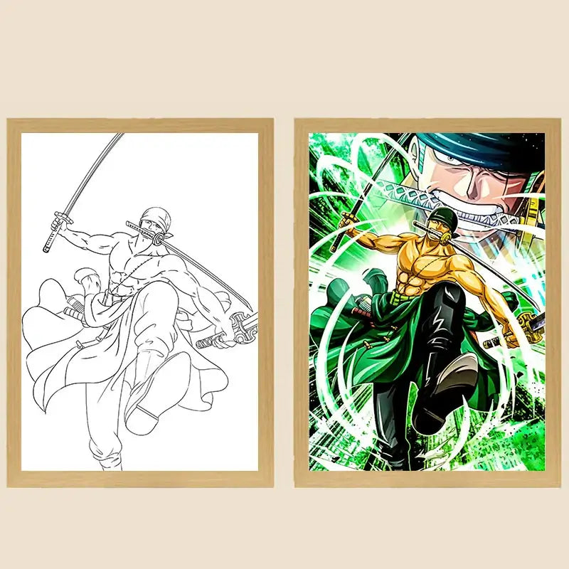 A creative One Piece Photo Frame Night Light displaying anime characters Luffy and Zoro, serving as a bedside decoration painting.