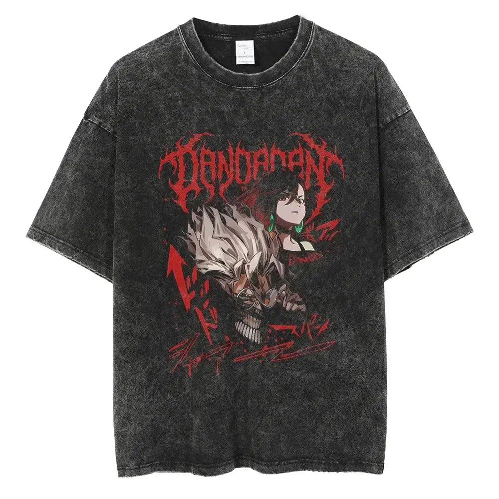 An oversized Anime Dandadan Ken Takakura T-shirt with a washed vintage print of Okarun for men.