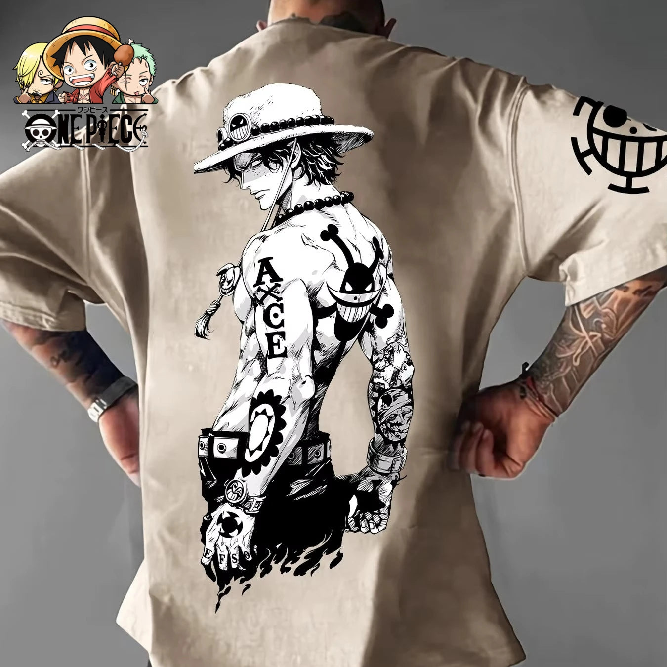 A trendy oversized One Piece Luffy T-Shirt made of soft cotton, featuring a Y2K anime graphic print for men's summer streetwear.