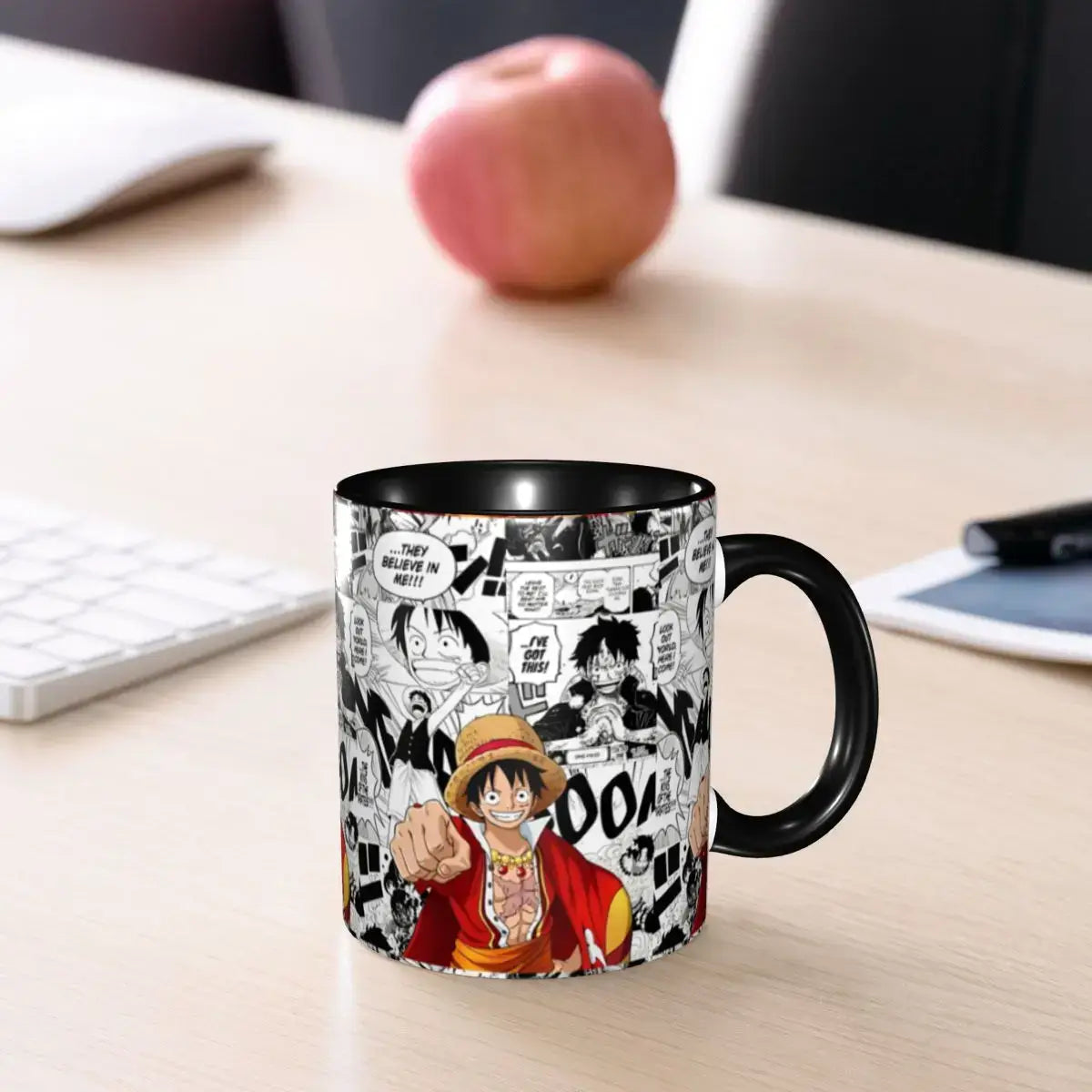 A colorful Kid's Luffy One Piece Mug featuring cute cartoon anime art, designed as a durable water cup gift for girls and boys.