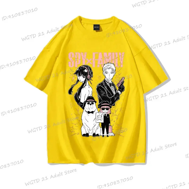A cute Anya Forger T-shirt made of soft cotton, featuring a Harajuku style Spy x Family print for men and women.