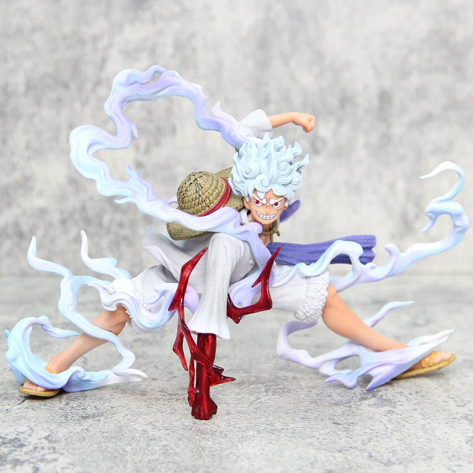 A detailed 20cm One Piece Luffy Figures statue showing Monkey D. Luffy in a dynamic battle style pose, made of PVC for anime collections.