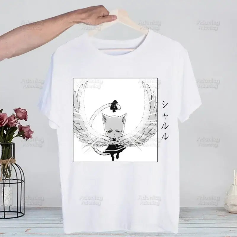 A hip hop style Fairy Tail T-shirt made of cotton featuring anime characters Natsu Dragneel and Lucy Heartfilia.