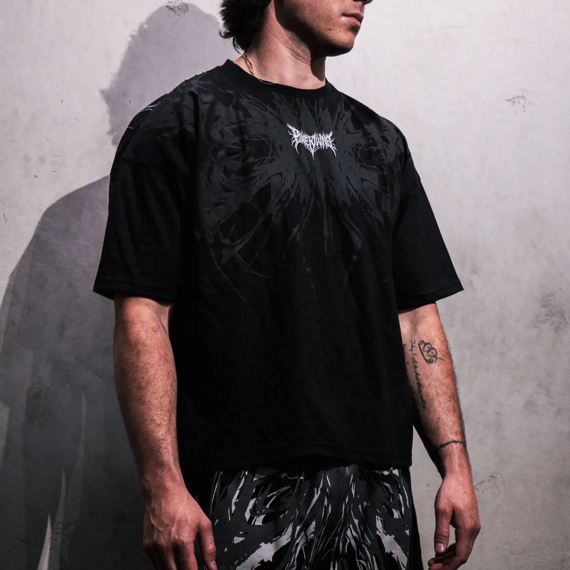 Oversized Cotton Tee Skull Print Unisex Streetwear Gym Top