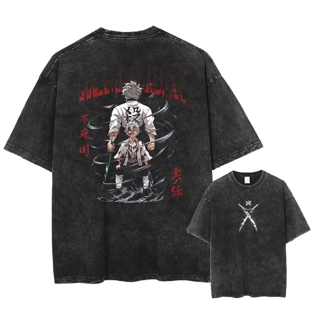 Acid Washed TShirt Streetwear Oversized Anime Graphic Tee