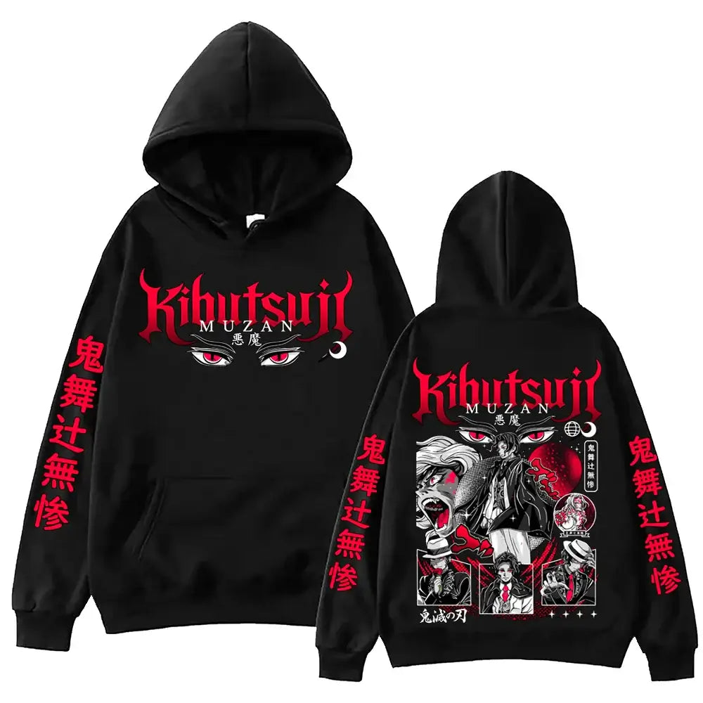 A Harajuku hip hop Anime Demon Slayer Muzan Kibutsuji Hoodie, designed as a pullover tops sweatshirt gift.