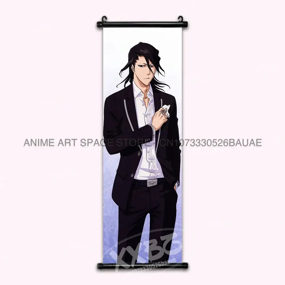 High-quality Bleach Anime Posters Japanese hanging scroll featuring Kurosaki Ichigo and Kuchiki Rukia printed on durable canvas for home decor.