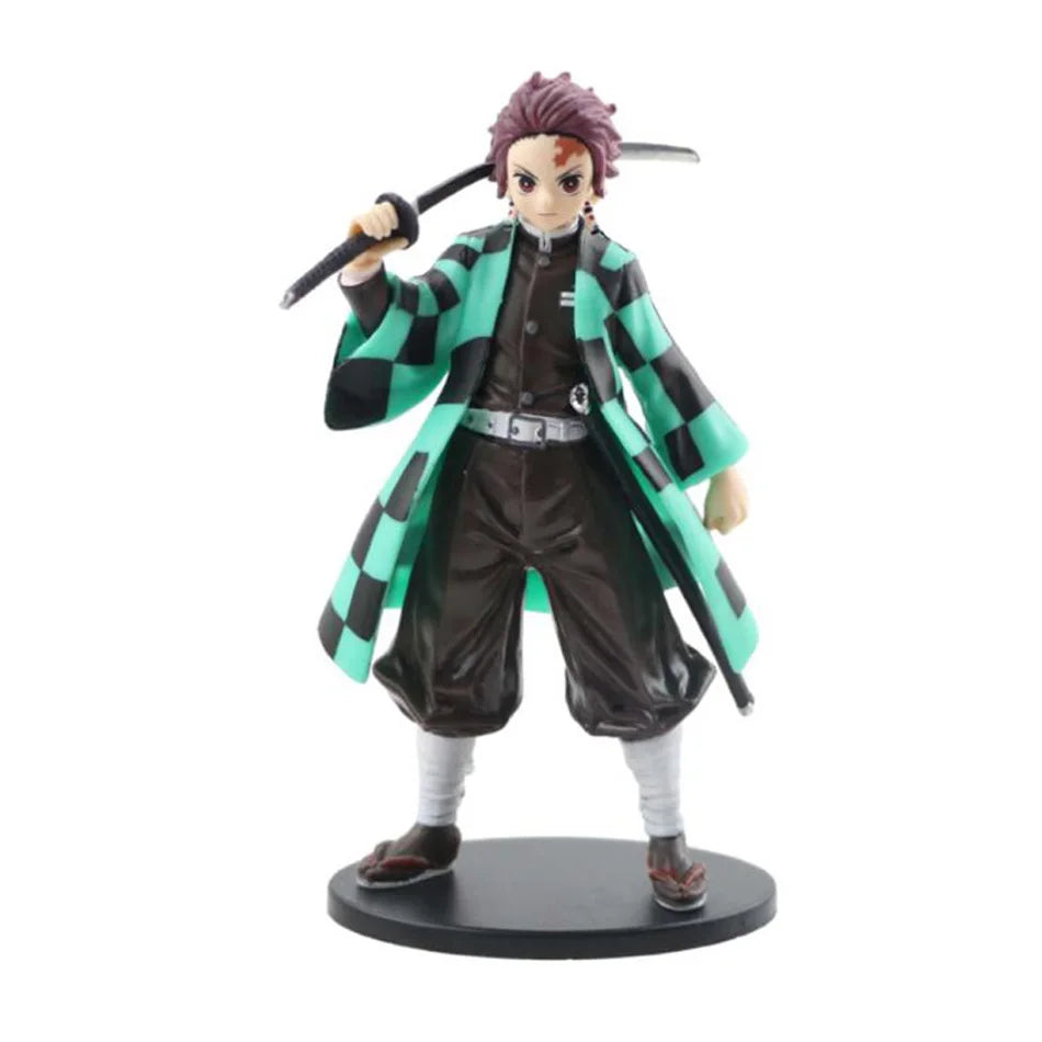 A high-quality Demon Slayer Action Figure PVC model collection featuring Kamado Tanjirou, Agatsuma Zenitsu, and Nezuko in dynamic warrior poses.