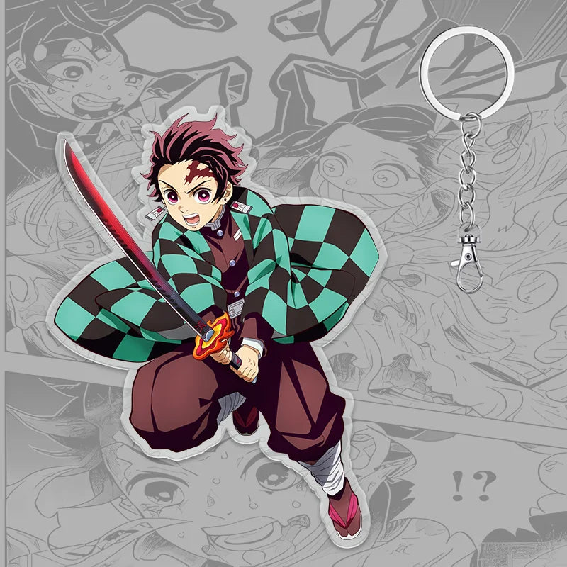 A 6cm Demon Slayer Keychain made of acrylic featuring a cute Tanjiro Kamado anime character, used as a bag pendant or key ring.