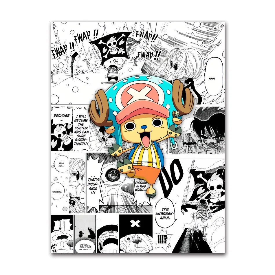A classic cartoon style One Piece Luffy Zoro Poster printed on high-definition canvas, perfect for decorating a living room, corridor, or child's bedroom.