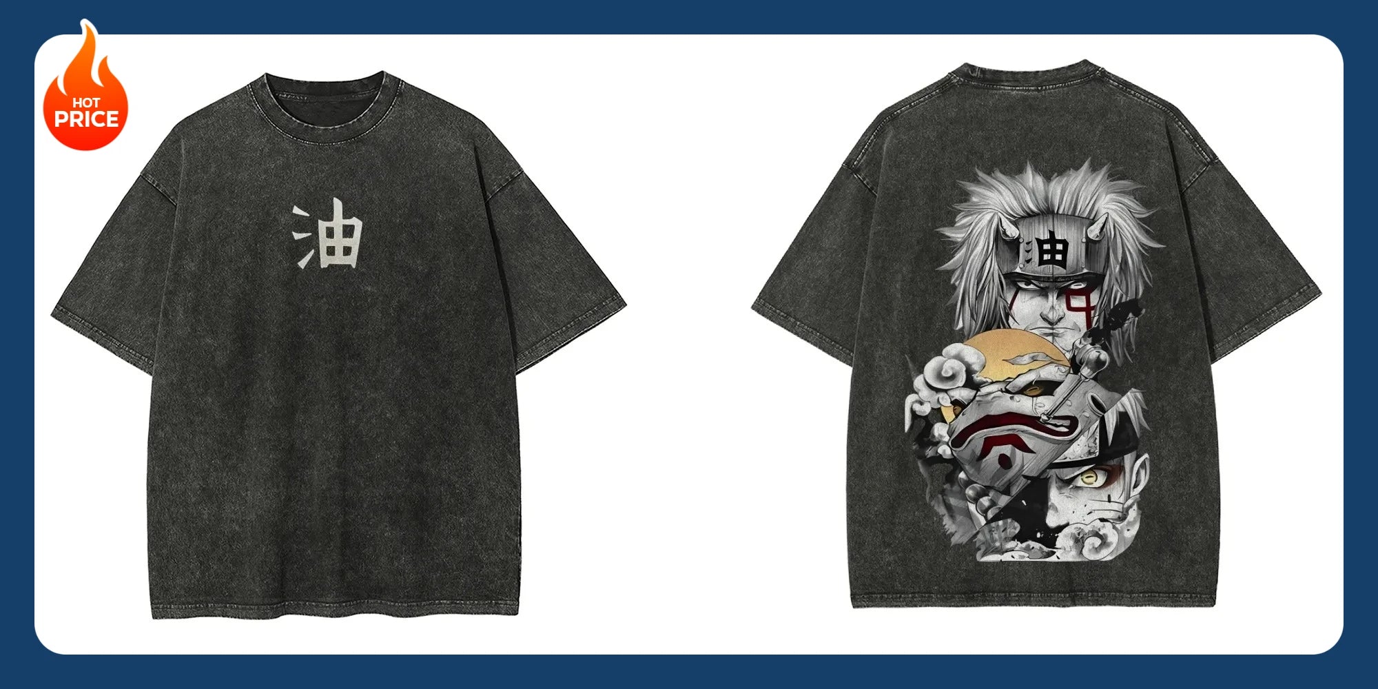 A vintage-style Naruto Washed T-Shirt made of premium distressed cotton, featuring a retro Japanese anime graphic for summer streetwear.