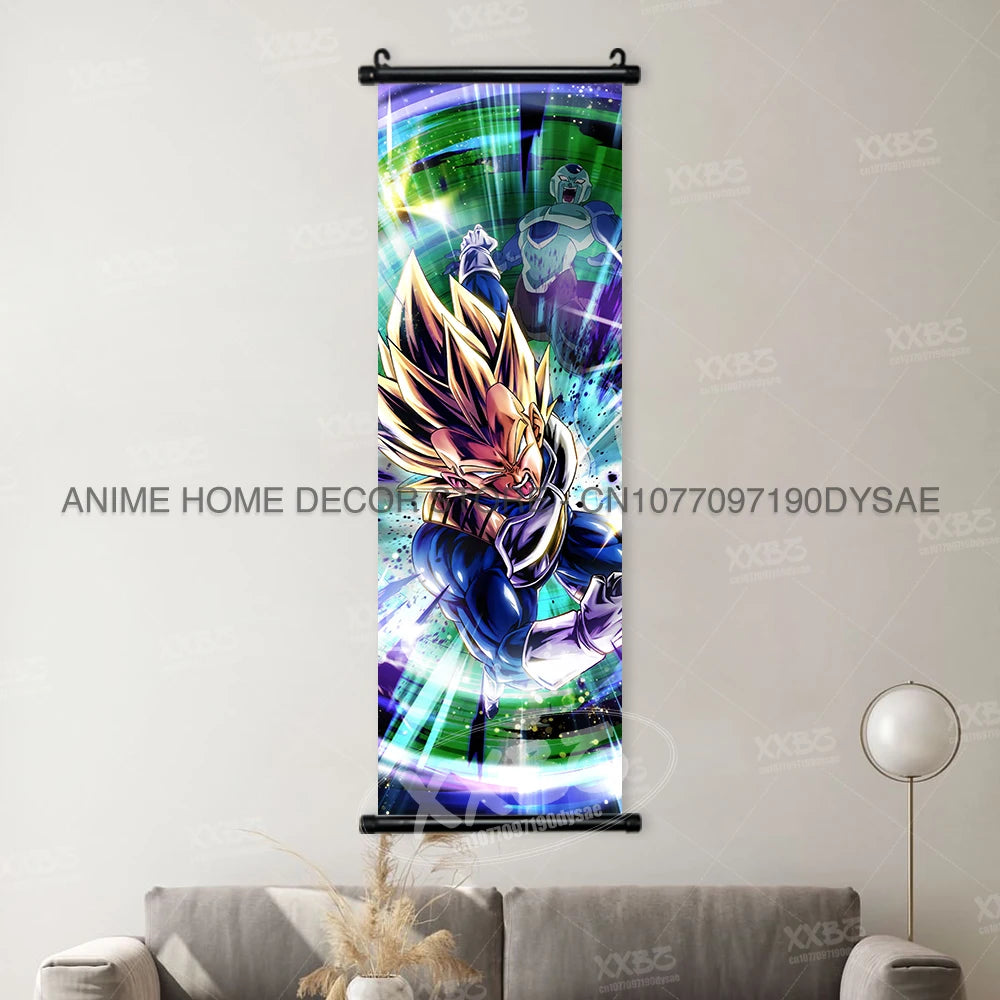 High-quality Dragon Ball Posters wall art scroll featuring Anime figures Goku, Vegeta, and Frieza for home decoration.