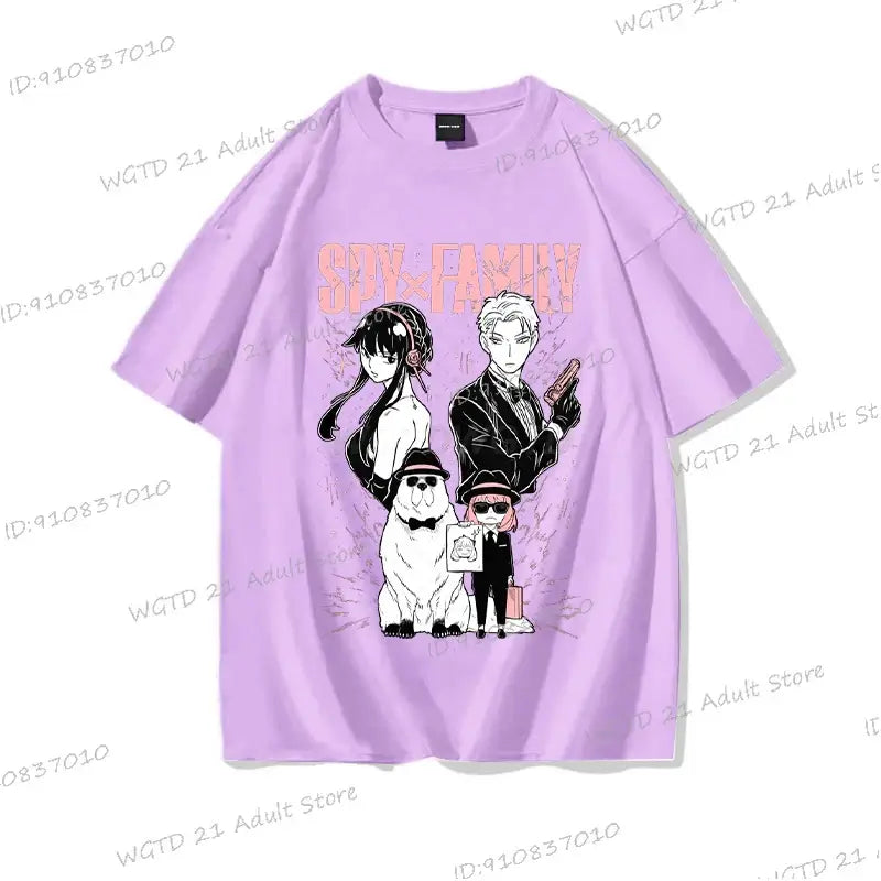 A cute Anya Forger T-shirt made of soft cotton, featuring a Harajuku style Spy x Family print for men and women.