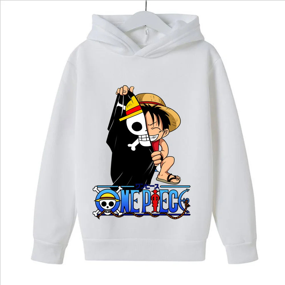 A 2025 New Anime One Piece Hoodies for Kids, a fashion Luffy pullover and hip hop coat for boys' clothing and cosplay.