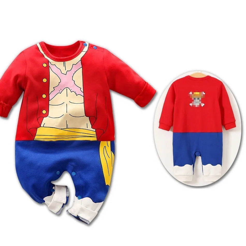 A newborn infant wearing one of the Anime Baby Rompers, a cosplay costume available in Akatsuki, Nezuko, and Tanjirou styles.