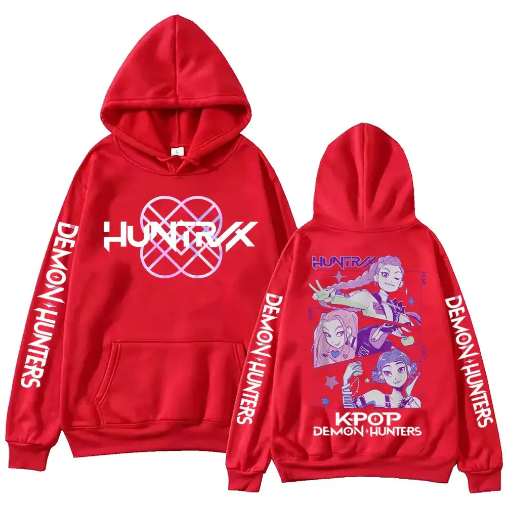 A unisex Autumn Anime Demon Hunters Hoodie in a Y2K Harajuku hip hop style, designed as alphabet sportswear.