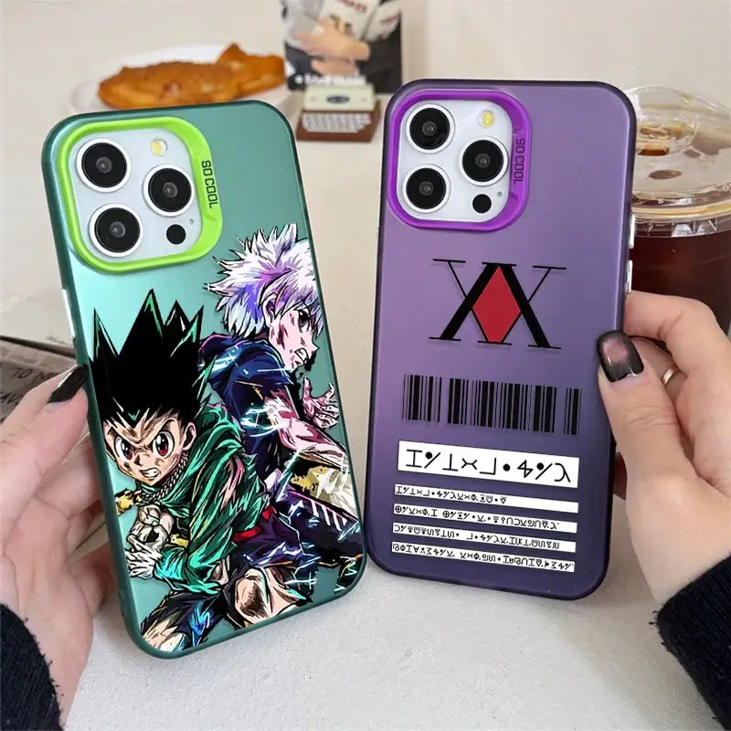 A shockproof Hunter x Hunter Phone Case featuring Gon and Killua anime art, compatible with Apple iPhone 17 Air, 16, 15, and 14 Pro Max.