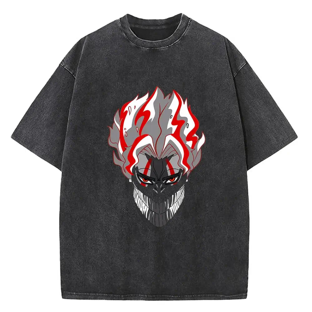 A high-quality cotton men's Dandadan Okarun T-shirt with a Japanese anime cartoon print and aesthetic fashion design.