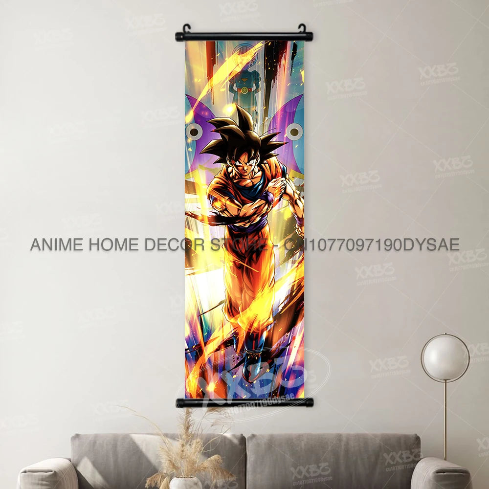 High-quality Dragon Ball Posters wall art scroll featuring Anime figures Goku, Vegeta, and Frieza for home decoration.