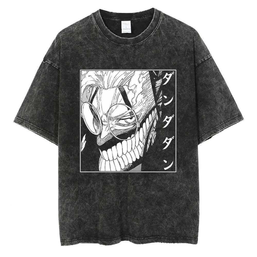An oversized Anime Dandadan Ken Takakura T-shirt with a washed vintage print of Okarun for men.