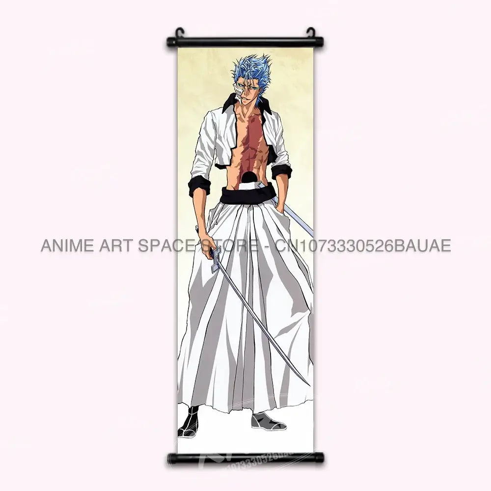 High-quality Bleach Anime Posters Japanese hanging scroll featuring Kurosaki Ichigo and Kuchiki Rukia printed on durable canvas for home decor.