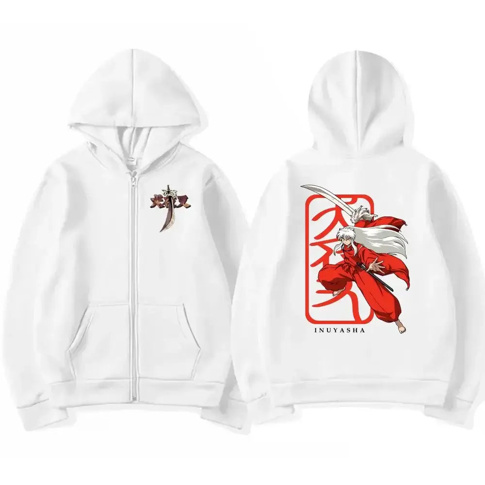 A unisex Japanese Anime Inuyasha Graphic Zipper Hoodie, an oversized fashion jacket coat for men and women.