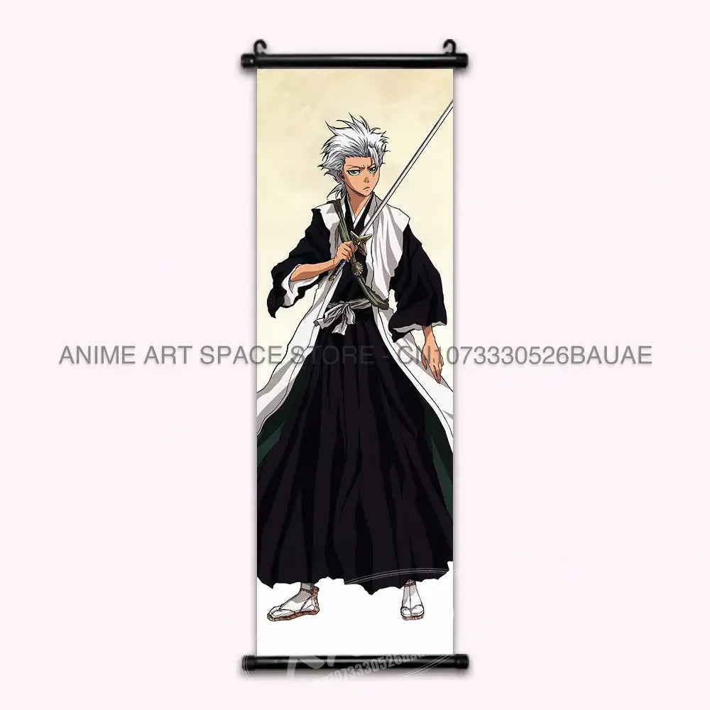 High-quality Bleach Anime Posters Japanese hanging scroll featuring Kurosaki Ichigo and Kuchiki Rukia printed on durable canvas for home decor.