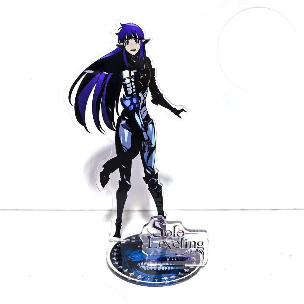 A high-definition 15cm Solo Leveling Acrylic Stand featuring Sung Jinwoo, Sung Jin Ah, and Yoo Jin Ho anime action figures for desk decoration.
