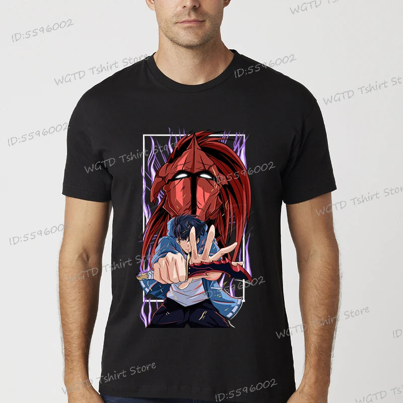 A vintage black Solo Leveling Anime T-Shirt featuring a funny Sung Jinwoo graphic print, available in sizes S to 4XL for men and women.