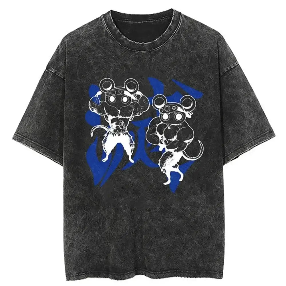 Acid Washed TShirt Streetwear Oversized Anime Graphic Tee