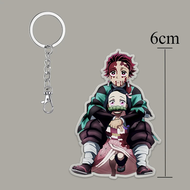 A 6cm Demon Slayer Keychain made of acrylic featuring a cute Tanjiro Kamado anime character, used as a bag pendant or key ring.