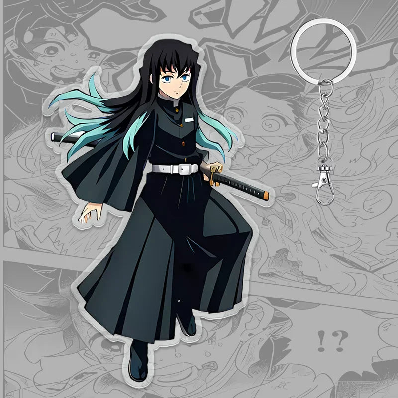 A 6cm Demon Slayer Keychain made of acrylic featuring a cute Tanjiro Kamado anime character, used as a bag pendant or key ring.