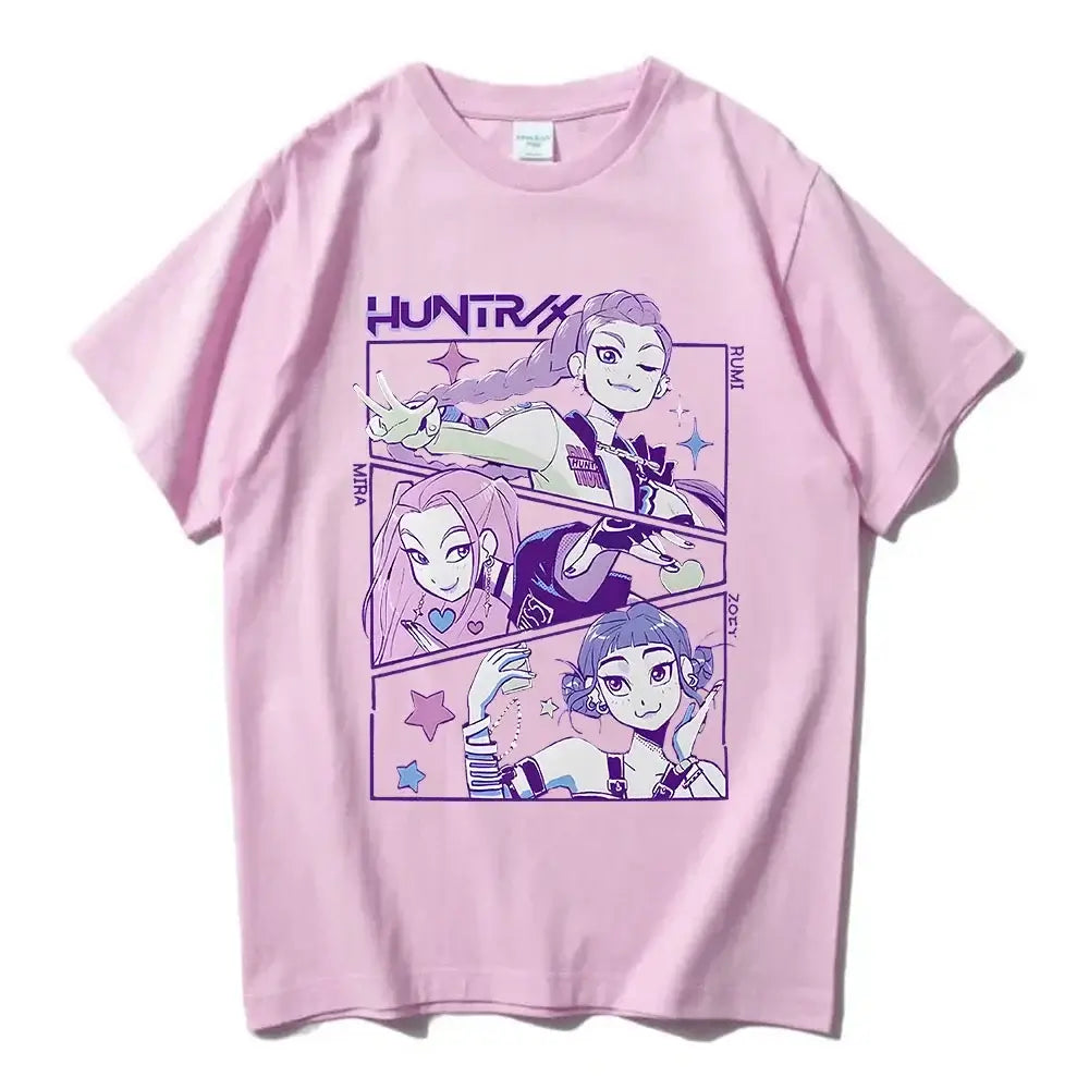 KPop Devil Hunter T-shirt in 100% pure cotton, featuring a fashionable graphic for a unisex casual summer look for men and women.