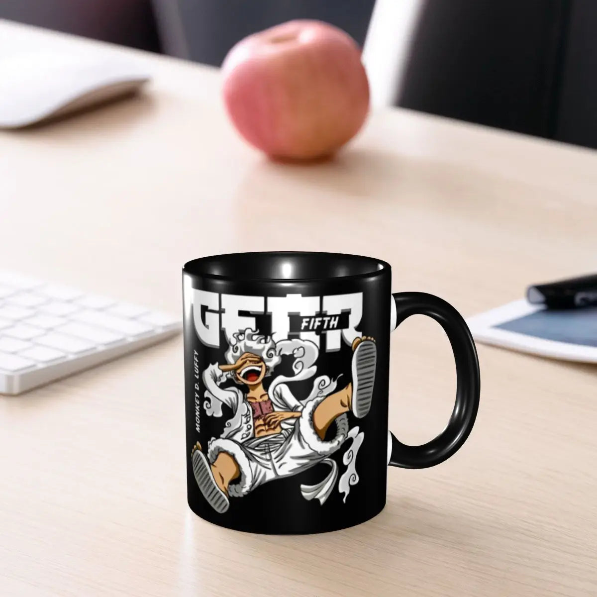 A cute Monkey D. Luffy Gear Fifth Mug featuring the Sun God Nika anime character, designed as a durable water cup gift for kids.